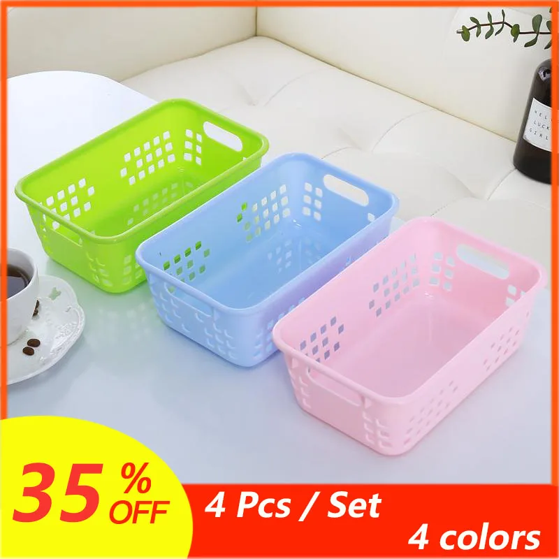4pcs Thickening of plastic toy kitchen storage basket fruit rectangular desktop file storage boxes baskets for toys
