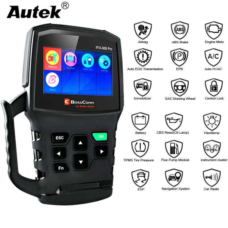 

Autek IFIX969 Pro OBD Car Diagnostic Scanner 8 Languages Support SRS SAS ABS,EPB,TPMS,,IMMO OBD II OBD2 Auto Diagnostic Tool