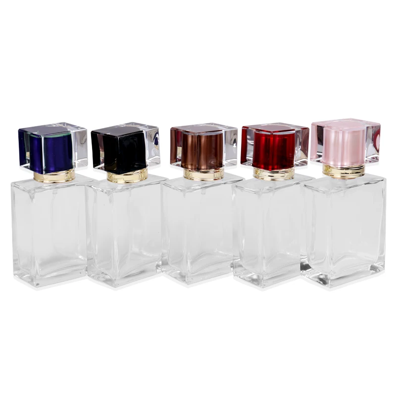 Розница, 50 мл, высококачественный прозрачный пустой спрей-флаконы для парфюма, 30 шт./партия, большие емкости, прозрачные цветные стеклянные бутылки для путешествий