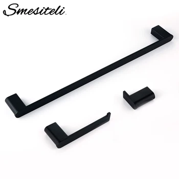 Smesiteli Luxury Bathroom Towel Racks Black Stainless Steel Roll Paper Hanging Robe Hooks Home Storage Rack Bathroom Organizer creative wall mounted bathroom roll paper towel racks home wall decoration solid wood paper towel racks bathroom accessories