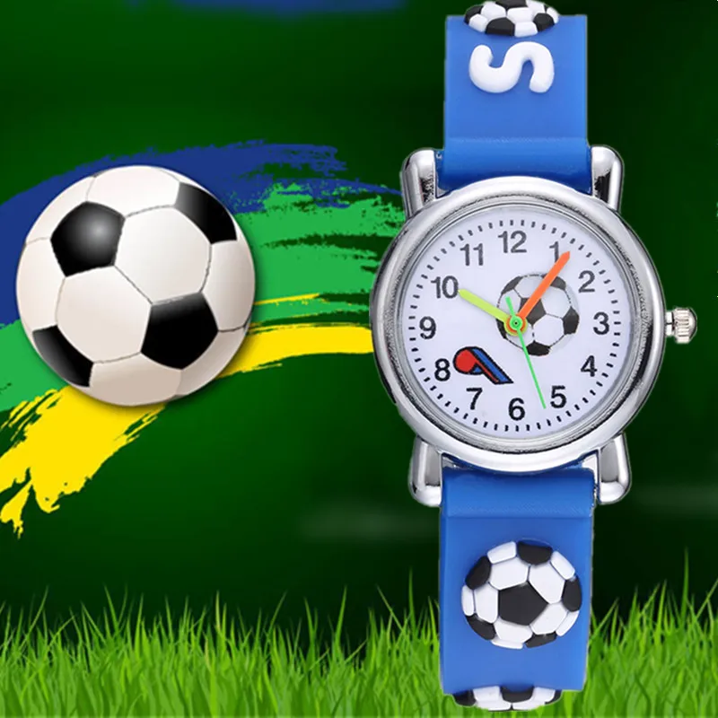 Новые модные силиконовые Футбольные Детские часы с 3D рисунком для девочек и мальчиков, кварцевые наручные часы relogio kol saati - Цвет: Синий