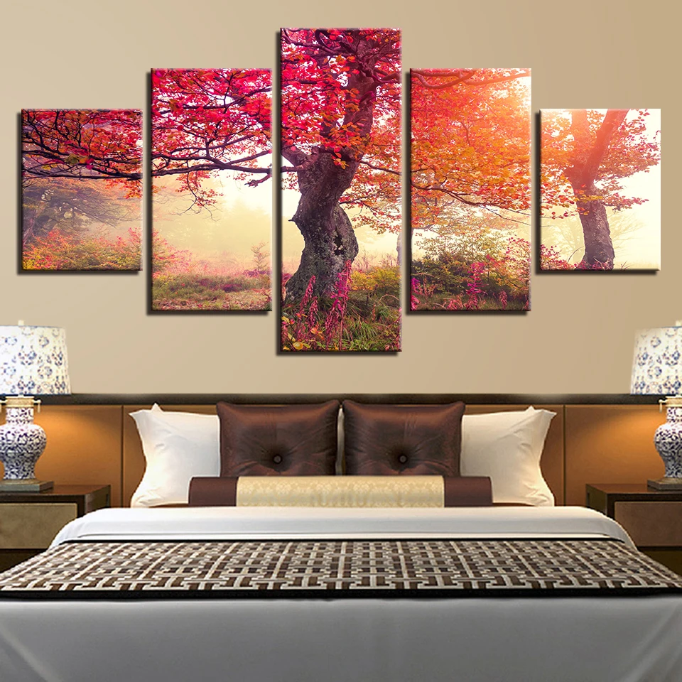 

Art Home Decoration Modular Picture Wall 5 Panel Tree Landscape Living Room HD Printed Modern Painting On Canvas Posters Frame