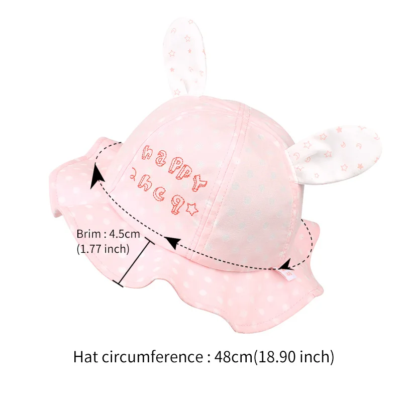 Polka Panama Baby Hat For Girls Cute Rabbit Ears Girls Cap Summer Beach Sun Hat Dots Baby Girls Bucket Hat Baby Girls Clothing (1)
