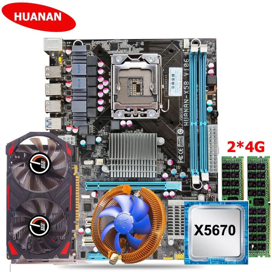 HUANAN ZHI скидка X58 LGA1366 материнская плата с процессором Intel Xeon X5670 2,93 ГГц с кулером RAM 8G REG ECC GTX750Ti 2G видеокарта