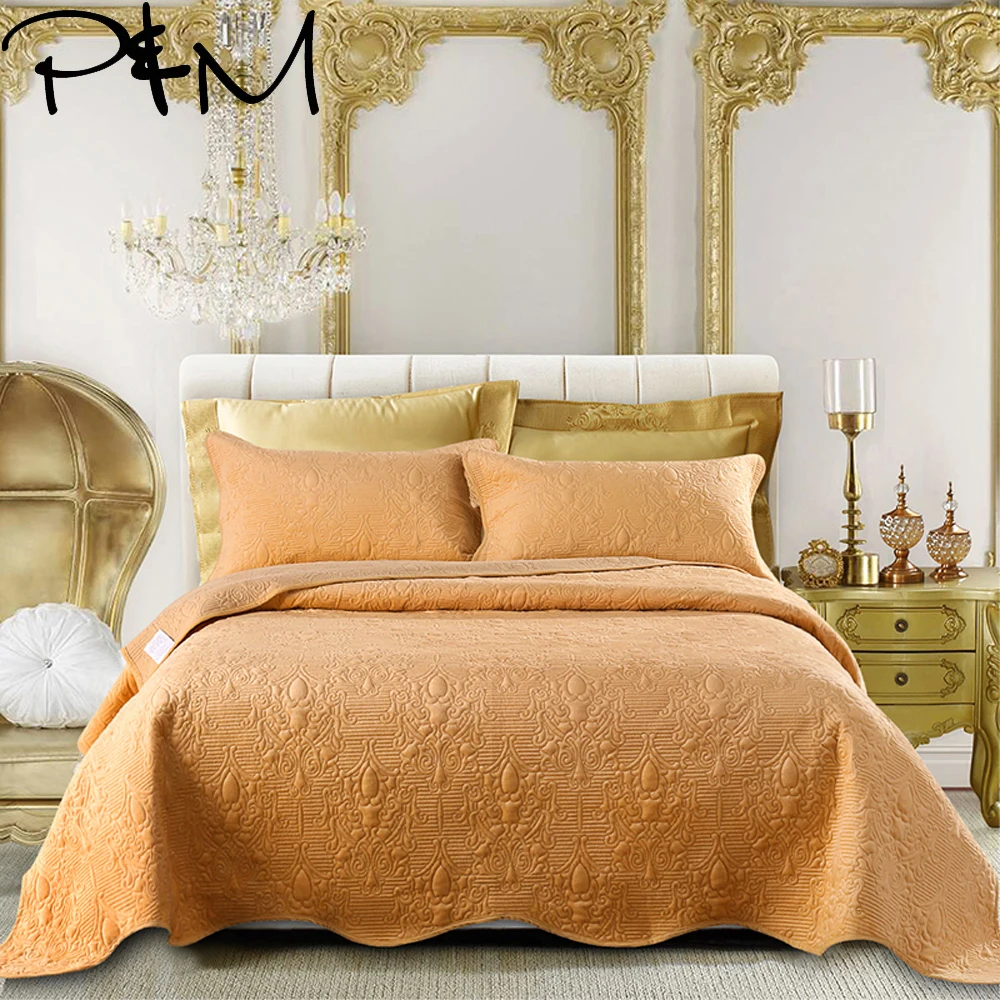

Papa&Mima Gold color Soft Sleeping Bed cover Pillowcases 3pcs Mattress Cover Sheets Set King Size Fleece Fabric dropshipping