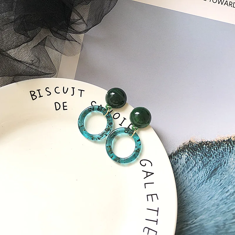

Free Shipping Green Glitter Round Resin Fashion Trendy Pretty Cute Earring