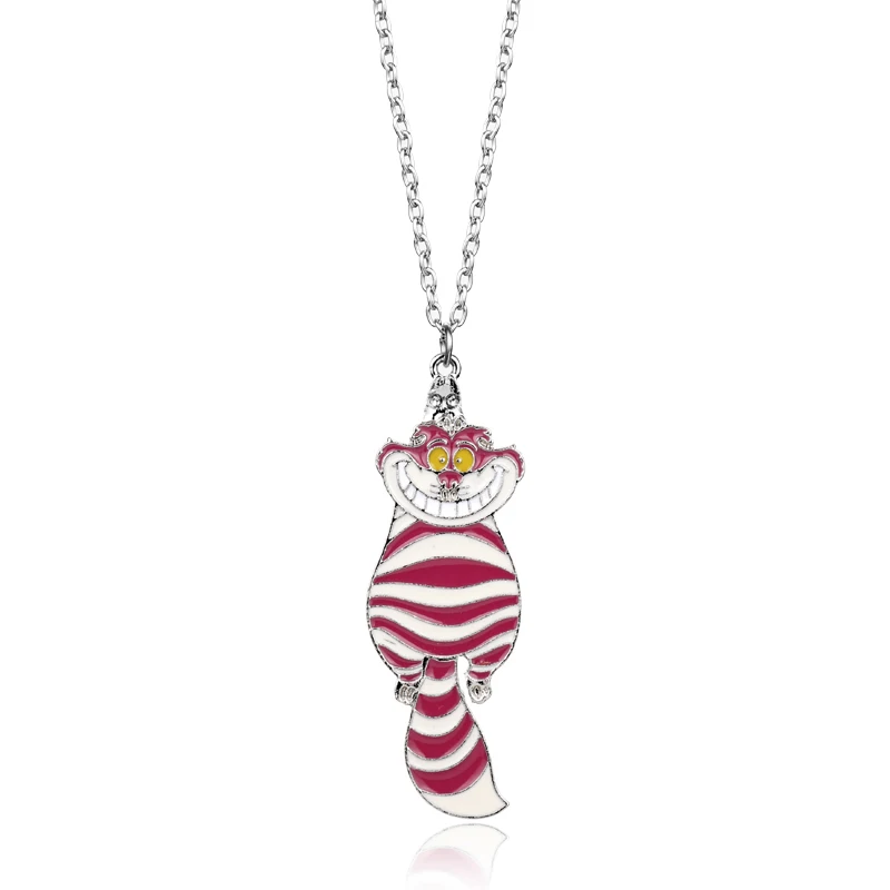 dongsheng Alice in Wonderland Necklace Cute Pink Cheshire Cat Enamel