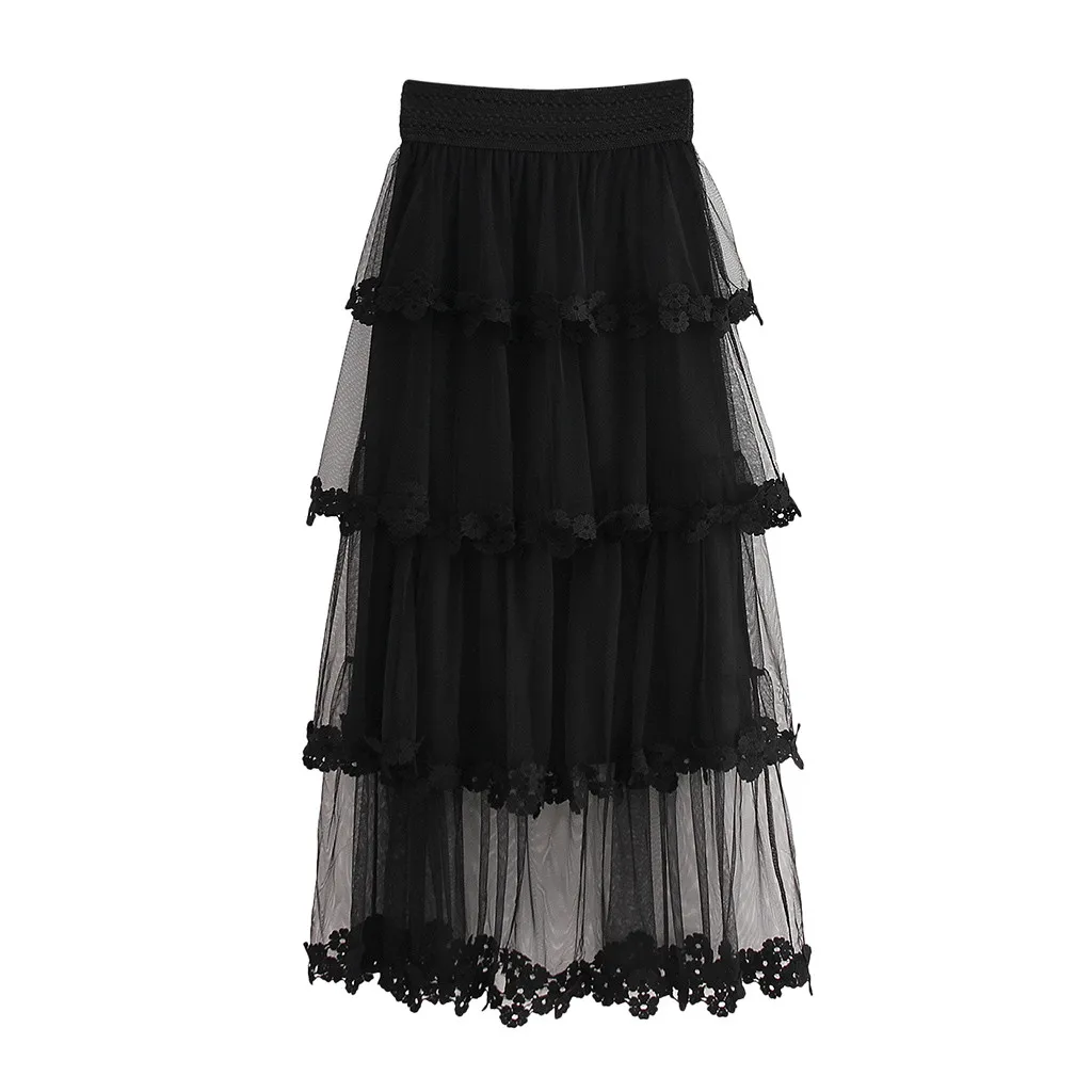 Для женщин юбка с оборками с завышенной талией сетки юбка-пачка прозрачная сеточка тюль плиссированные макси Вечерние