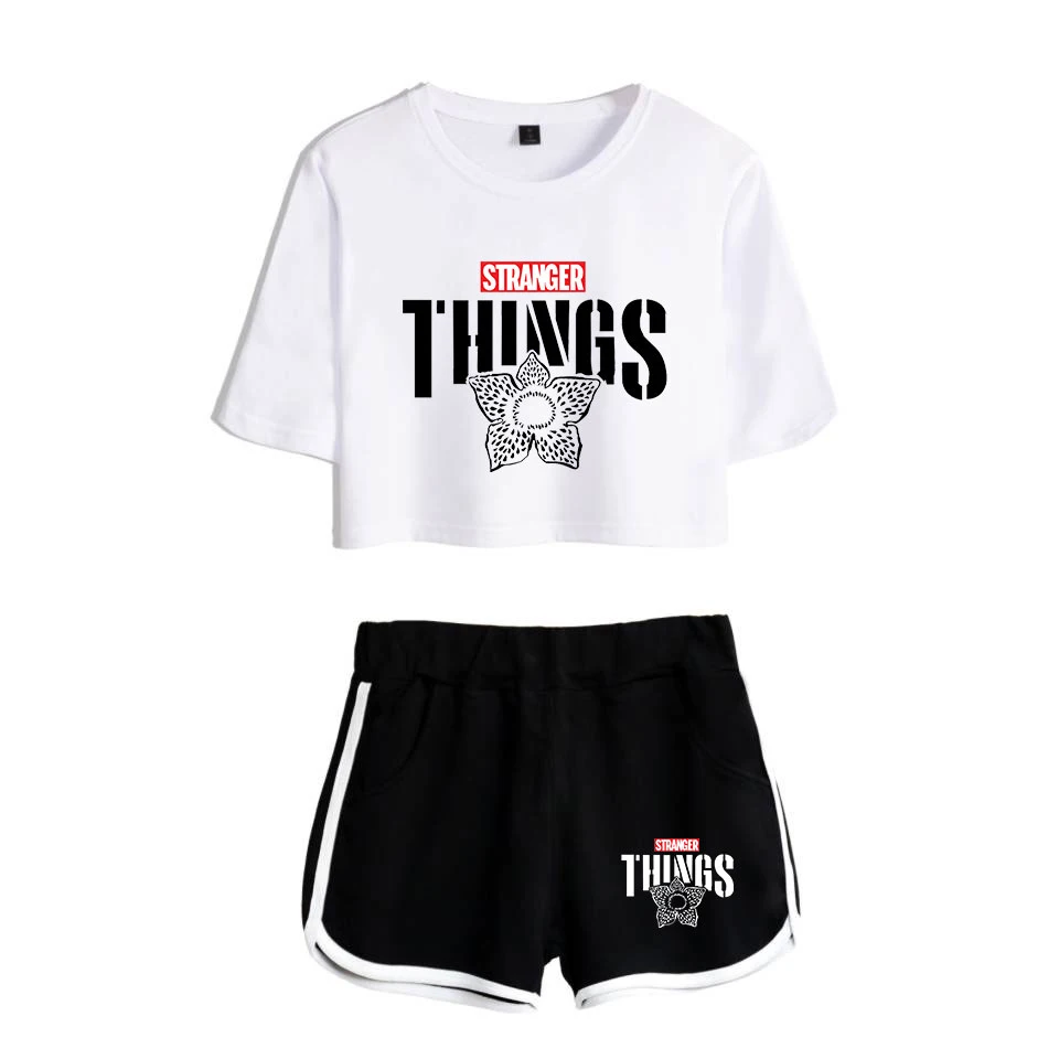 Girls Outfit Stranger Things New 2D print Leisure Women Two Piece Set Shorts+lovely T-shirts Hot Sale Tracksuit