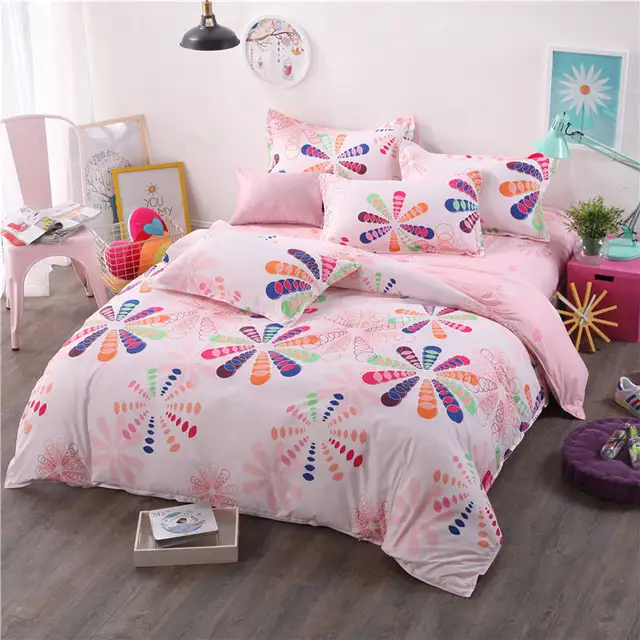 Pink Flower Bed Sheet Set Fruit Lemon Watermelon Bedding Set 3 4pc
