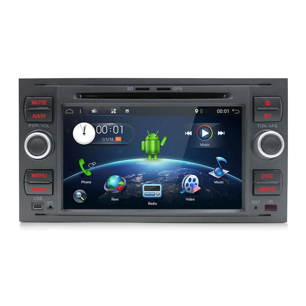 Discount 2G+16 2Din Android 4 Core Car DVD Player GPS Navigation WIFI 4G for FORD connect S-Max C-max Kuga Fusion Transit Fiesta Focus II 1