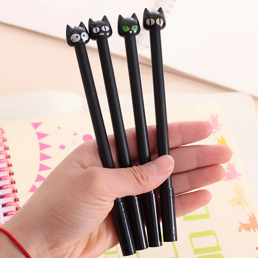 4 шт./компл. Милая мультяшная каваи пластиковая черная гелевая ручка с фигуркой котенка для детей Студенческая Подарочная Корейская Канцелярия