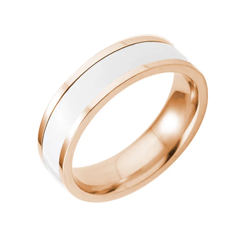 Черные и белые кольца из керамической титановой стали для влюбленных/унисекс простые перстни для женщин/мужчин оптом - Цвет основного камня: White-Rose gold