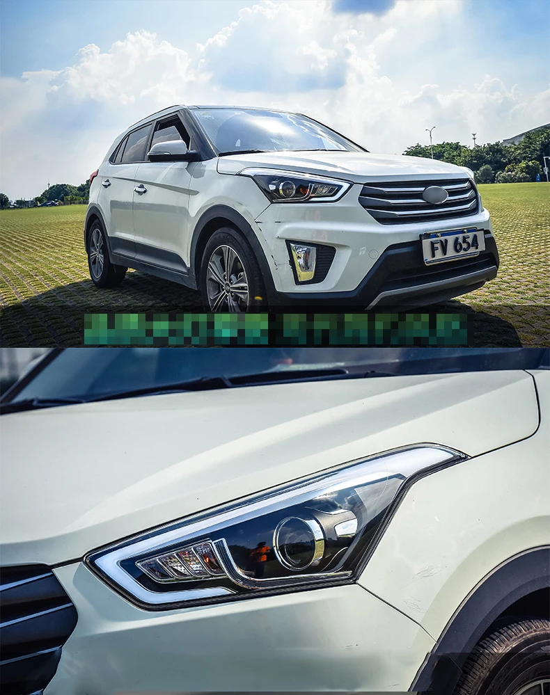 Автомобильный Стильный чехол на головную лампу для hyundai Creta IX25, фара Sentra, светодиодный фонарь DRL H7 D2H Hid, вариант биксенонового луча