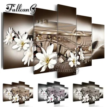 

FULLCANG diy 5 pieces diamond painting "magnolia flower" full square/round drill 5d cross stitch embroidery kits gift FC098