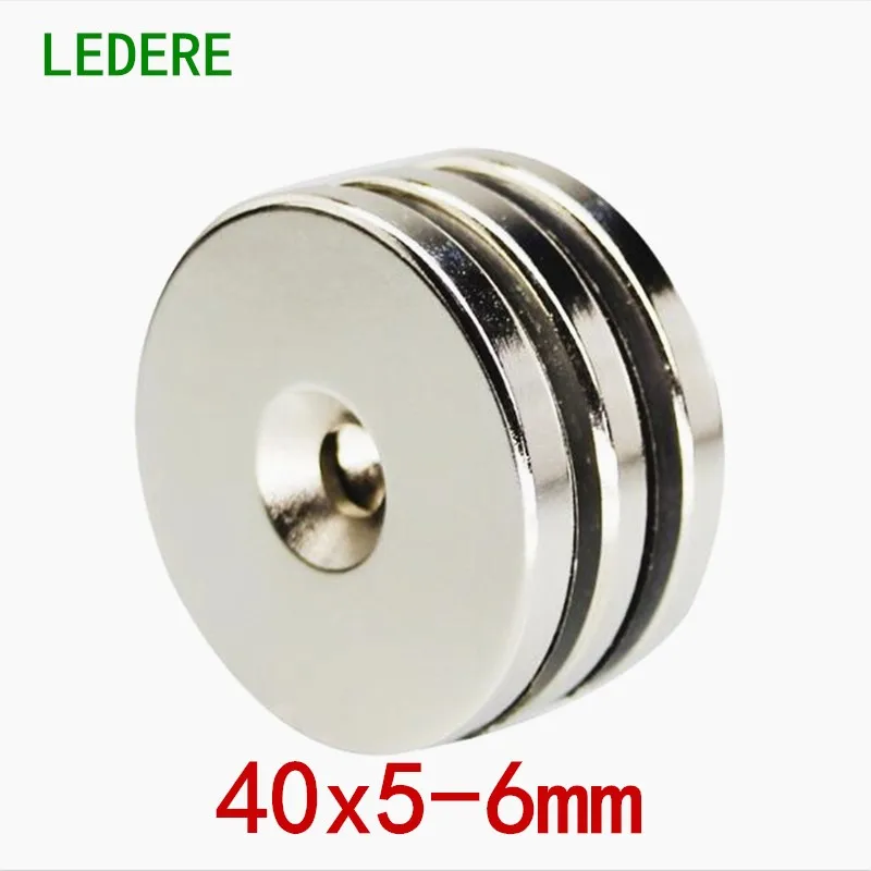 

LEDERE 1/5pcs 40x5 hole 6mm Neodymium magnet 40*5 hole 6mm strong Disc Nd-Fe-B Neodymium Magnet Art Craft Connection 40x5-6