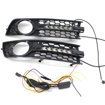 

1Pair Fog Light Grille Grill LED Fog Light Cover Mesh Grille Turn Signal Lamp DRL For Audi A4 B6 2001-2005 Racing Grill