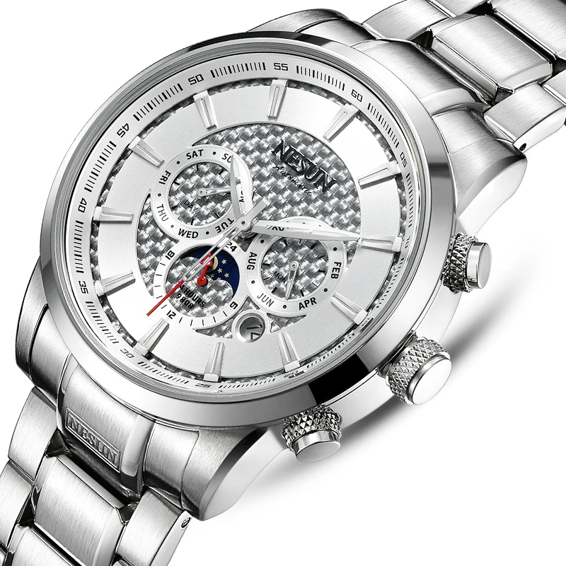

Switzerland Luxury Brand NESUN Watches Men Multifunctional Display Automatic Self-Wind Watch Luminous Waterproof clock N9808-1