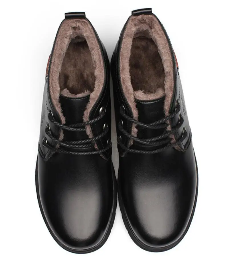 Botas hombre; ботинки «Челси»; Мужская зимняя защитная обувь; черные кожаные ботинки; Мужская обувь; теплые плюшевые зимние ботинки на меху для мужчин