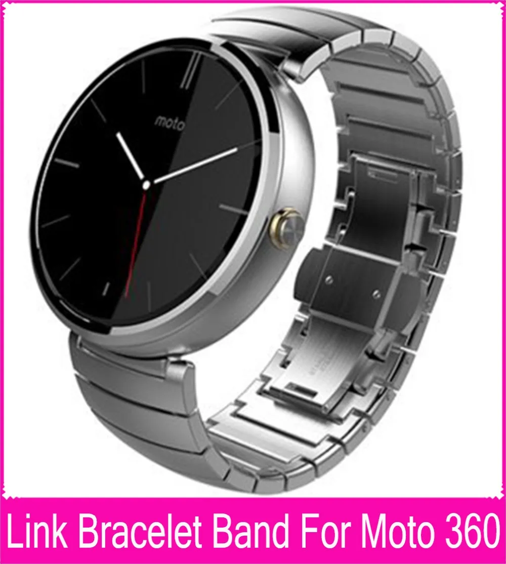 Black Silver 22mm Link Bracelet Steel Watchbands For Moto 360 Band For