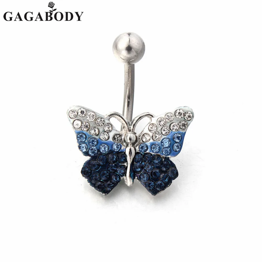 GAGA 316L Surgical Steel + Rhinestone Reverse Dangle Belly Button Ring
