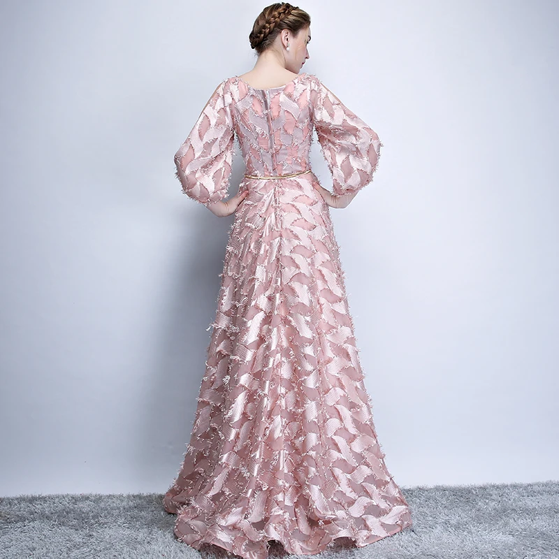 SSYFashion новое простое вечернее платье невесты с длинными рукавами, розовые элегантные вечерние платья для торжеств, вечерние платья на заказ Robe De Soiree