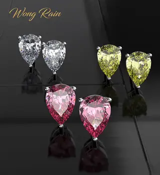 

Wong Rain Classic 100% 925 Sterling Silver Water Drop Pear Topaz Gemstone Ear Studs White Gold Simple Earrings Jewelry Wholesale