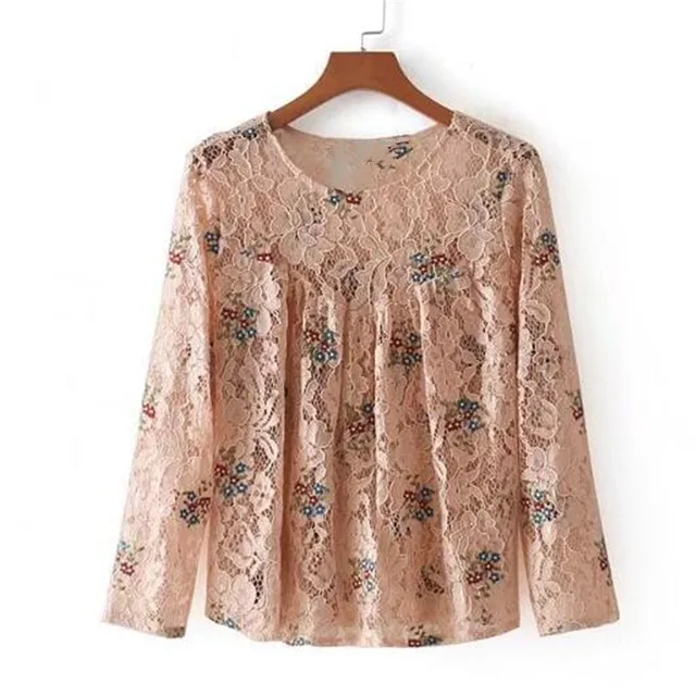 floral embroidered pink lace tops shirt women shirts blusa sweet lace t ...