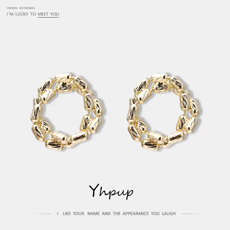 

Yhpup Fashion Personality Simple Design Stud Earrings Copper Metal Gold Silver Earrings for Female Party Jewelry S925 Gift 2019