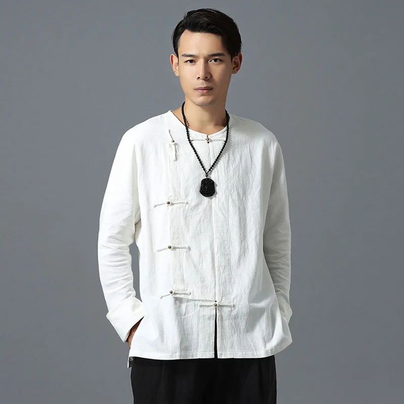 

Autumn Winter New Shirts for Men Chinese Clothes Casual Loose Long Sleeve Cotton Linen Shirts Male Kongfu Tops Shirts