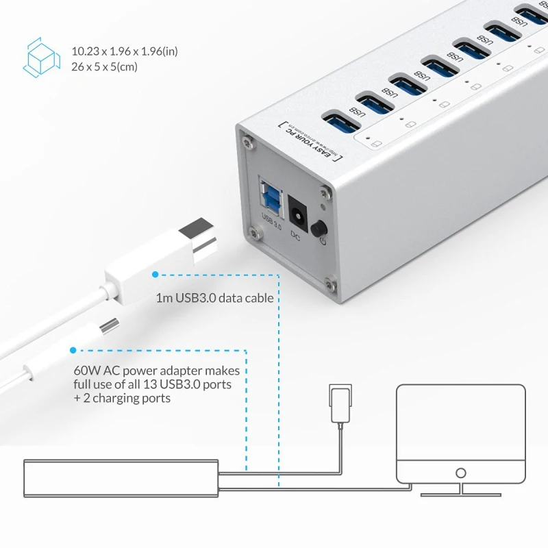 ORICO A3H13P2 SV 13 разъемов USB 3.0 HUB распределитель с 2 зарядными портами 5 В 4 A Быстрая
