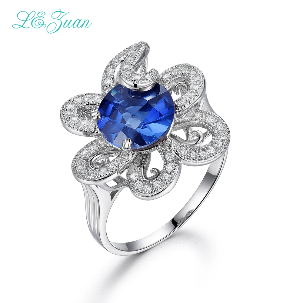 

L&zuan 100% 925 Sterling Silver Rings 9.4ct Blue Stone Romantic Luxury Ring Fine jewelry For Women