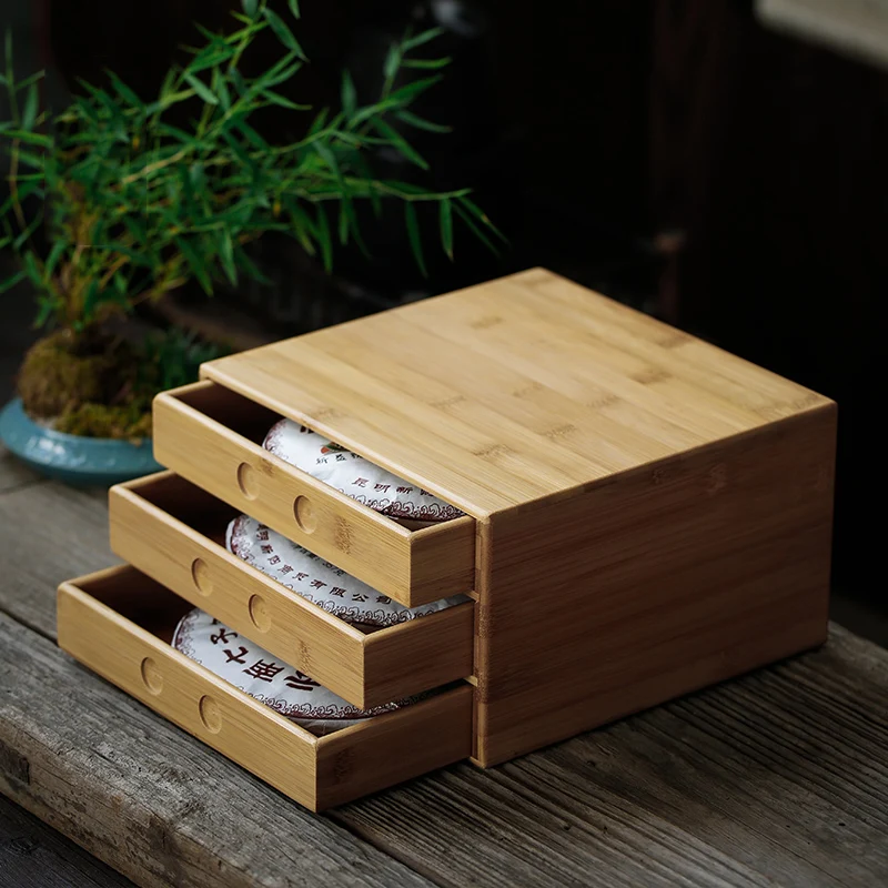 

Creative Storage Puer Cake Box Teaware Shelf Locker Natural Bamboo Multi-layer Drawer Pu'er Separator Tea Ceremony Accessories