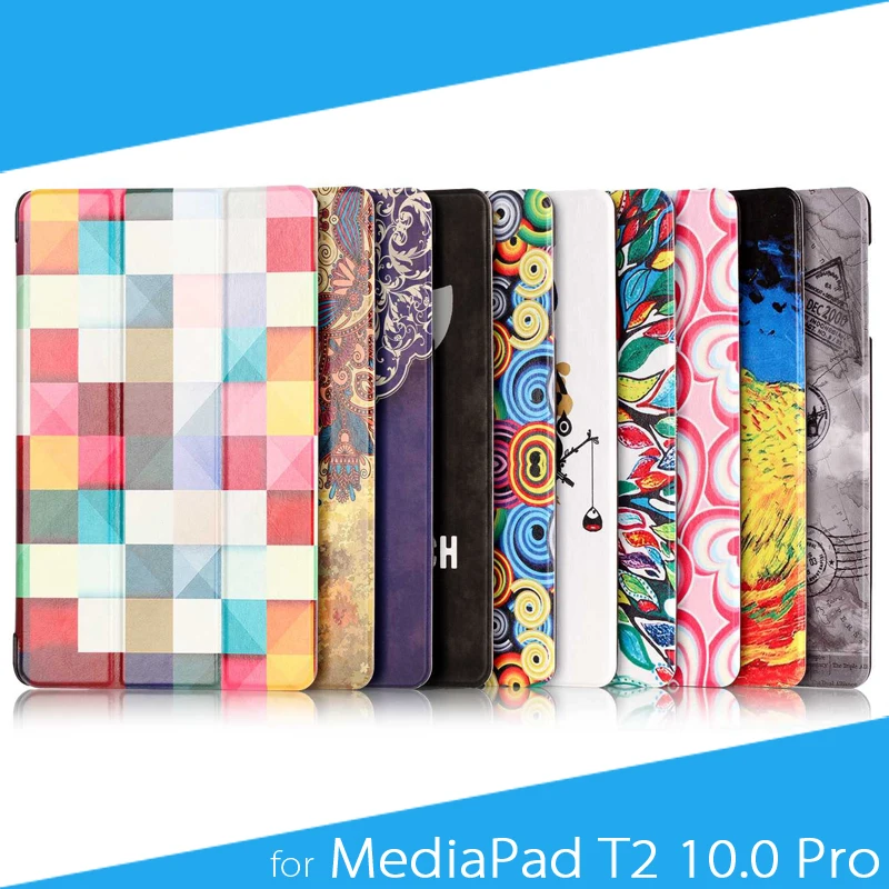[Free Shipping] Paint Style Three-Fold Heat Press PU Leather Protective Case for Huawei MediaPad T2 10.0 Pro Tablet | Компьютеры и
