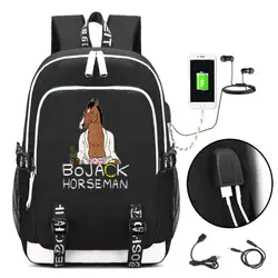Конь БоДжек рюкзак с зарядка через usb порты и разъёмы замок наушников интерфейс для колледж студент работы мальчиков девочек