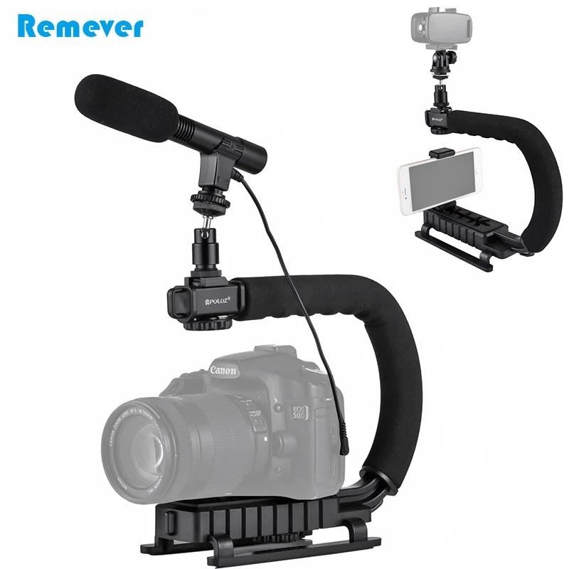 

C-shaped Handheld Stabilizer Bracket+Microphone+Ball Head Adaptor Mount For Canon Nikon DSLR GoPro Camera DV Phones Recording