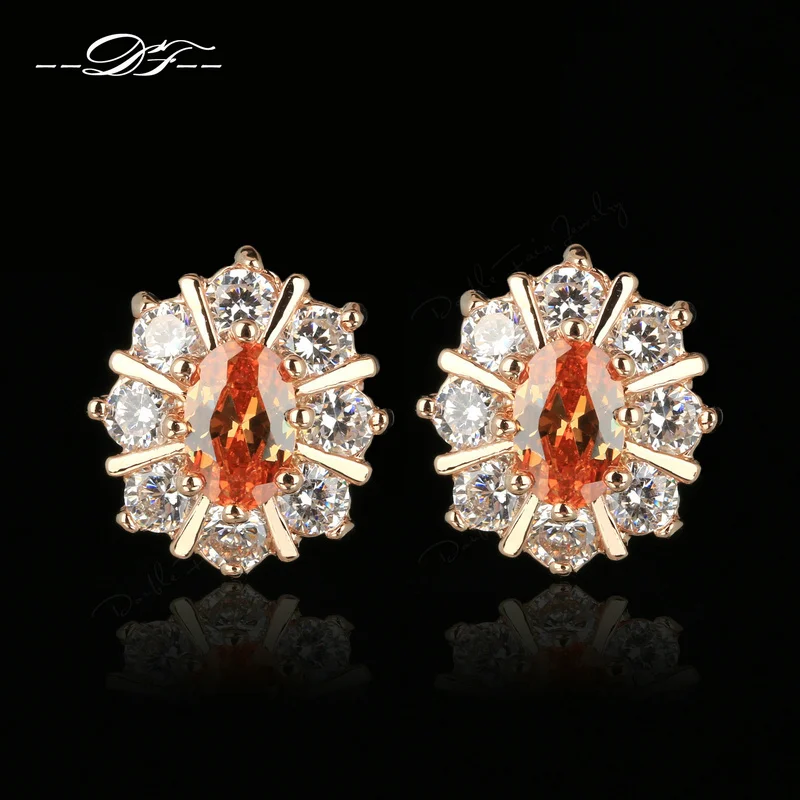 

Double Fair Sparkling Stud Earrings Rose Gold Color Yellow Crystal Fashion Jewelry For Women Wholesale Drop Shipping DFE019