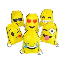 Emoji Drawstring Backpack Bags 12 Pack Cute Assorted Emoticon Party Favors