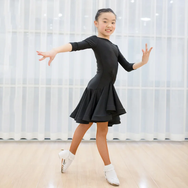 2018 Девушка Латинской платья для танцев черные, оранжевые, зеленые юбки детские Бальные школьница обследование детей ткани, костюмы E029