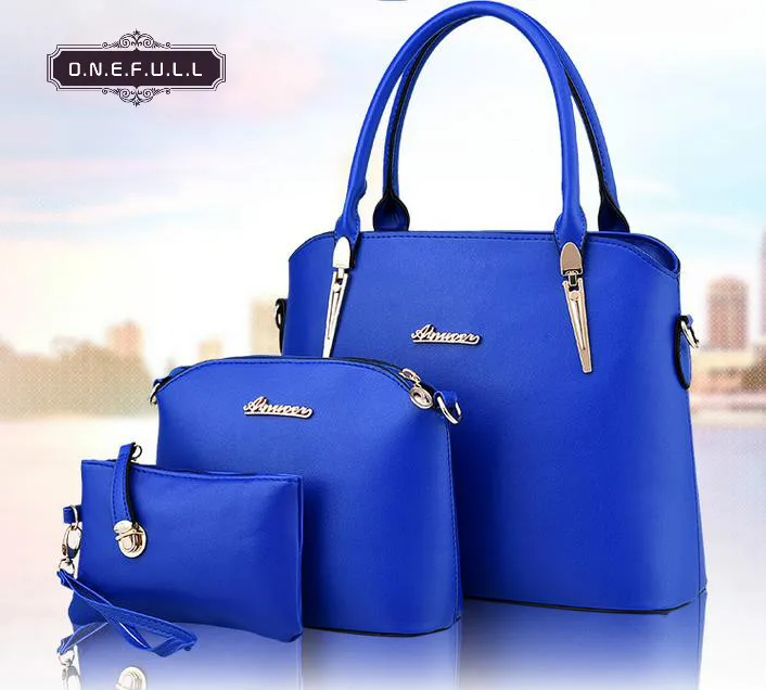 

ONEFULL NEW HIGH Women Pu Leather composite bag set casual shopping leisure Handbag+Purse+Messenger Bag 3pcs/ Set bag set brand