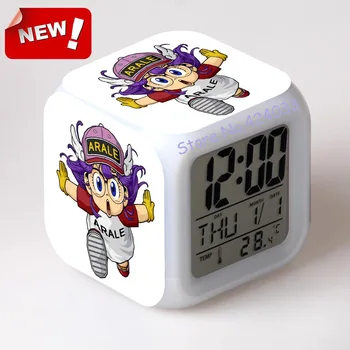

Arale Alarm Clock Led Light 7 Color Change Lcd Display Reloj Square Table Table Square Digital Vintage
