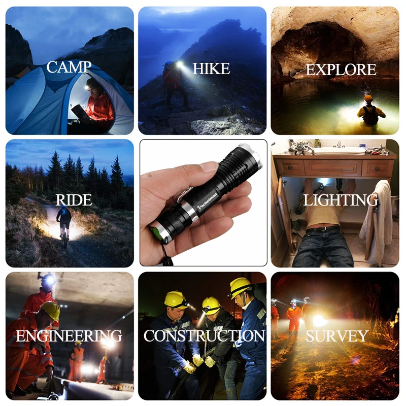  Powerfull XML-T6 Powerful LED Flashlight Waterproof 5 Modes Zoomable Flash light Belt Clip LED Totc