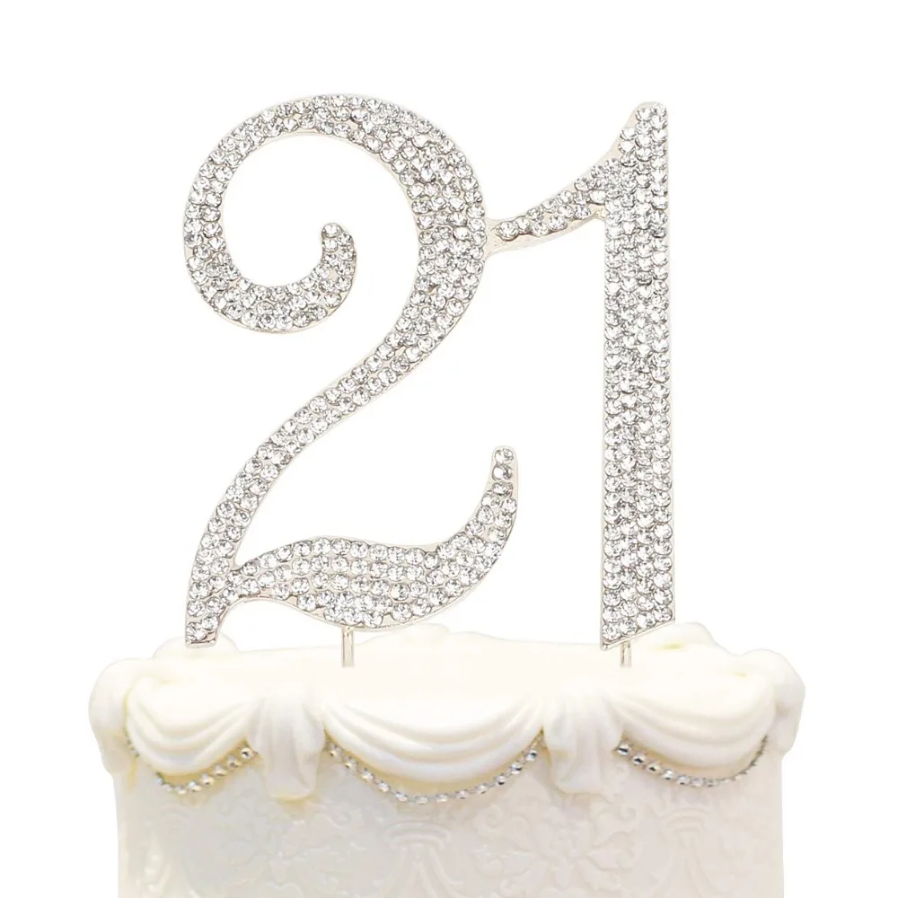 Hatcher lee Bling Crystal 21 Birthday Cake Topper - Best Keepsake  21st Party Decorations Silver (6)