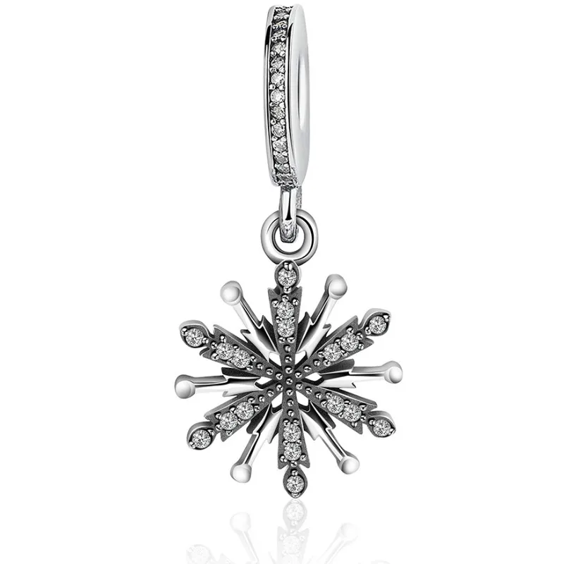 

2019 NEW 100% 925 Sterling Silver Personality Explosion Snowflake Pendant Charm Suitable DIY Necklace Women Jewelry Gift