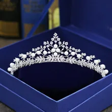 SLBRIDAL великолепные свадебные кубический циркон тиара невесты CZ Корона Королева Принцесса Вечерние Pageant партии головной убор подружек невесты аксессуары для волос
