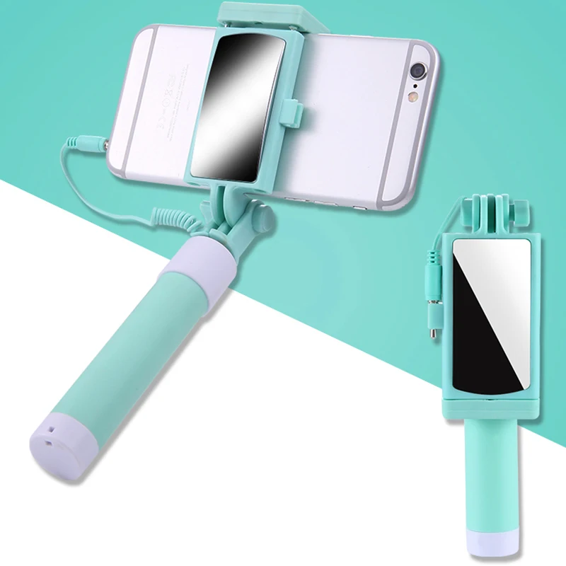 Портативный Проводной палка для селфи Регулируемый Складная палка для селфи с зеркалом заднего вида путешествия ручной Selfiestick IOS Android
