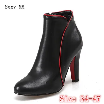 

Spring Autumn Women Ankle Boots Square High Heel Woman Short Boots Ladies Shoes botas Plus Size 34 - 40 41 42 43 44 45 46 47