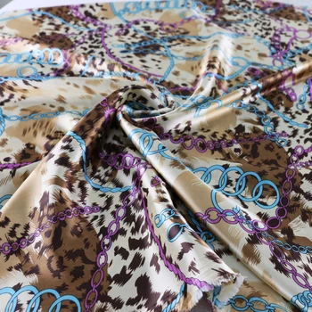 

Soft Charmeuse Dress DIY Cloth Vintage Leopard Chains Print Satin Fabric