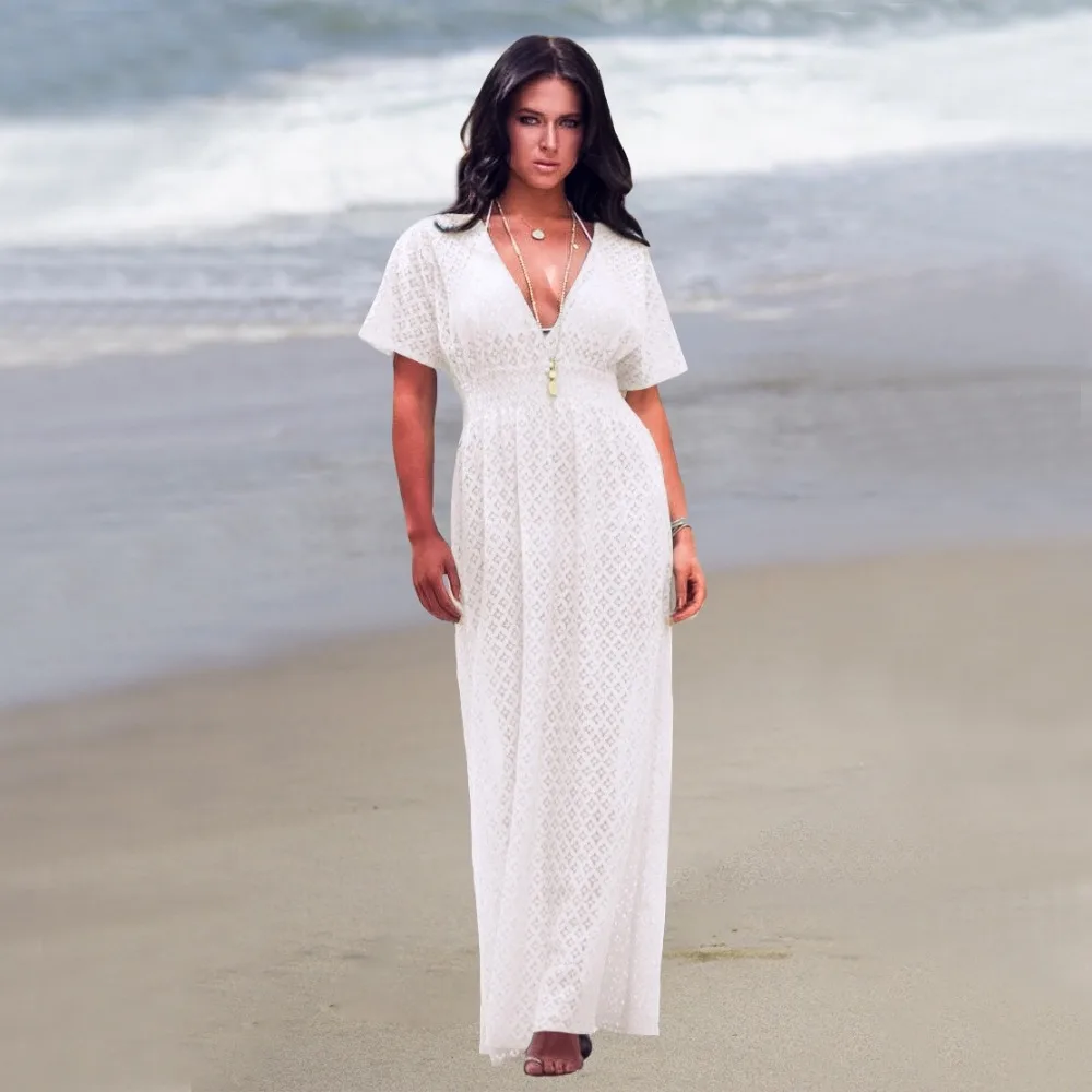 

Summer Women Bikini Cover Up Floral Lace Hollow Crochet Swimsuit Cover-Ups Bathing Suit Beachwear Tunic Beach Dress