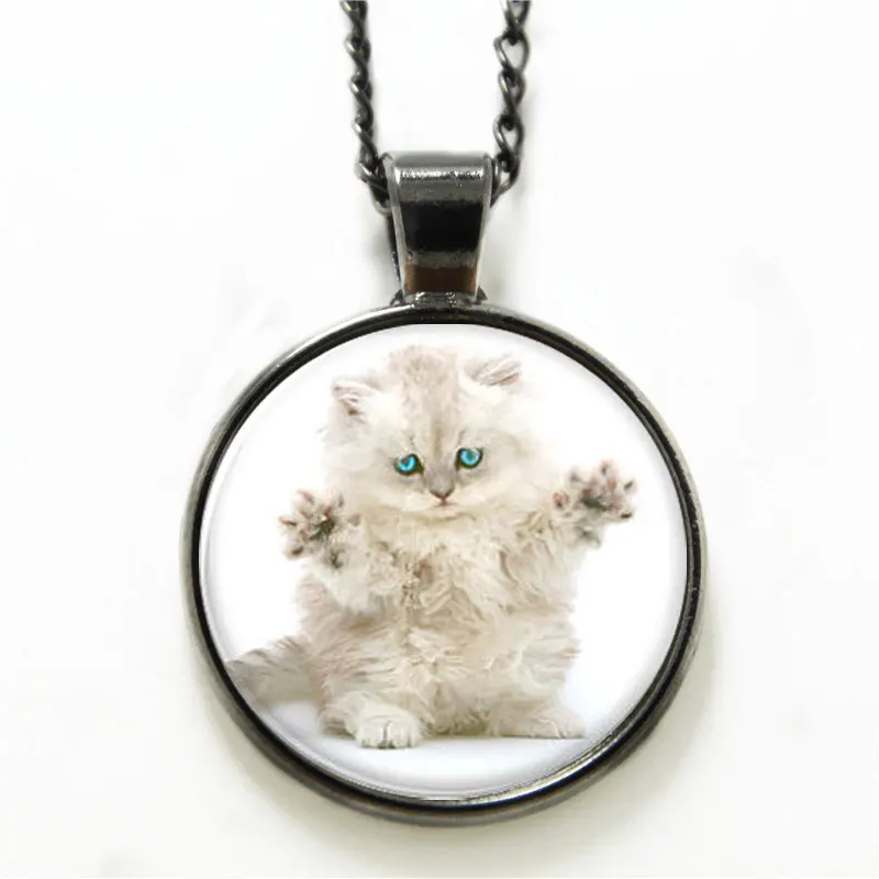 10pcs/lot Persian Cat necklace, round face and long hair necklace glass
